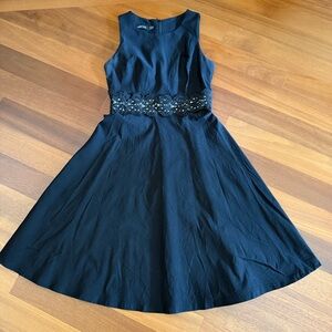 Homeyee Black Fit & Flare Lace Waist Detail Midi Dress Women’s 6 M Full Skirt